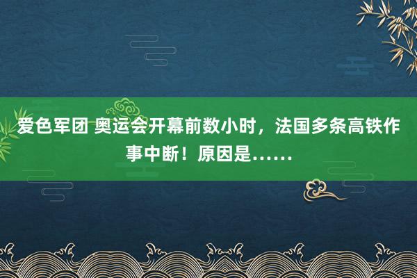 爱色军团 奥运会开幕前数小时，法国多条高铁作事中断！原因是……