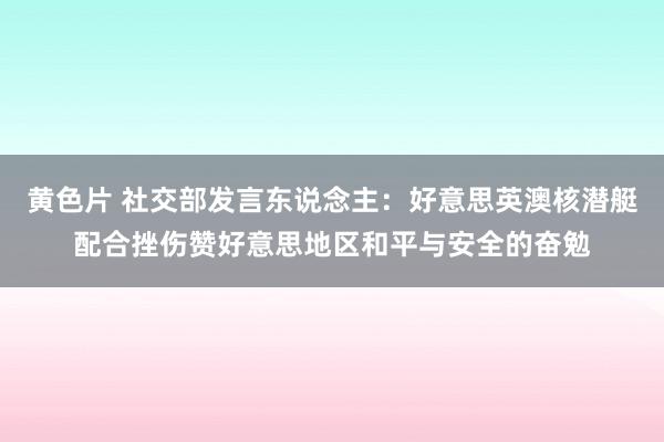 黄色片 社交部发言东说念主：好意思英澳核潜艇配合挫伤赞好意思地区和平与安全的奋勉