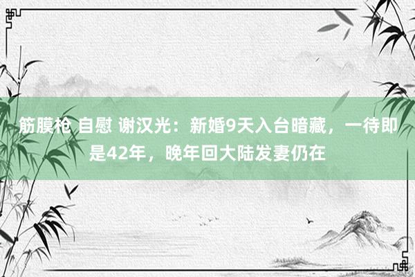 筋膜枪 自慰 谢汉光：新婚9天入台暗藏，一待即是42年，晚年回大陆发妻仍在